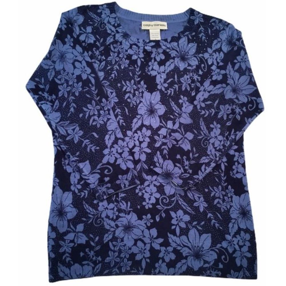 Cathy Daniels Knit Blue Floral Small NWT $46